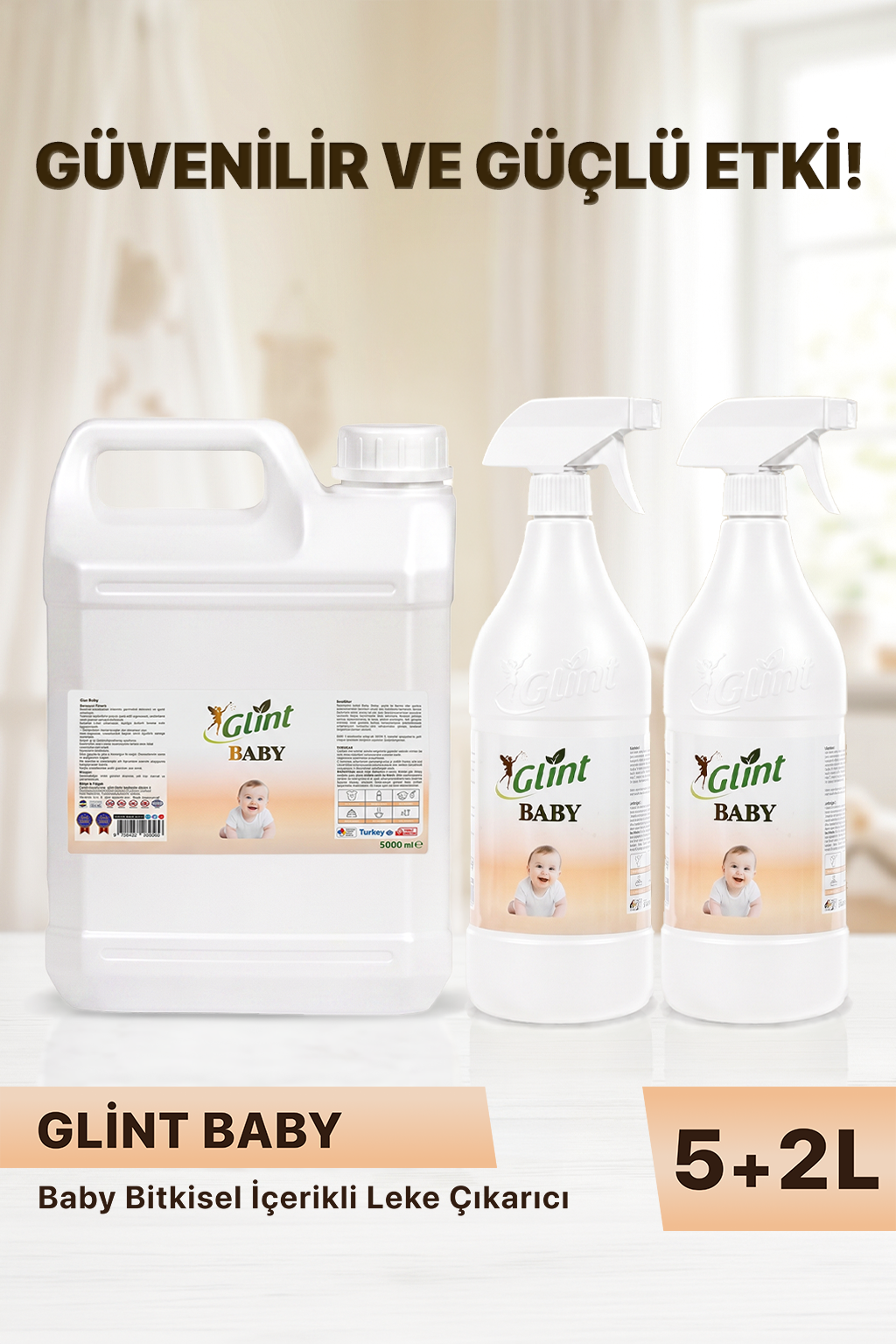 Glint Baby 5 L + 2x1 L Bitkisel İçerikli Bebek Çamaşır Leke Çıkarıcı Seti