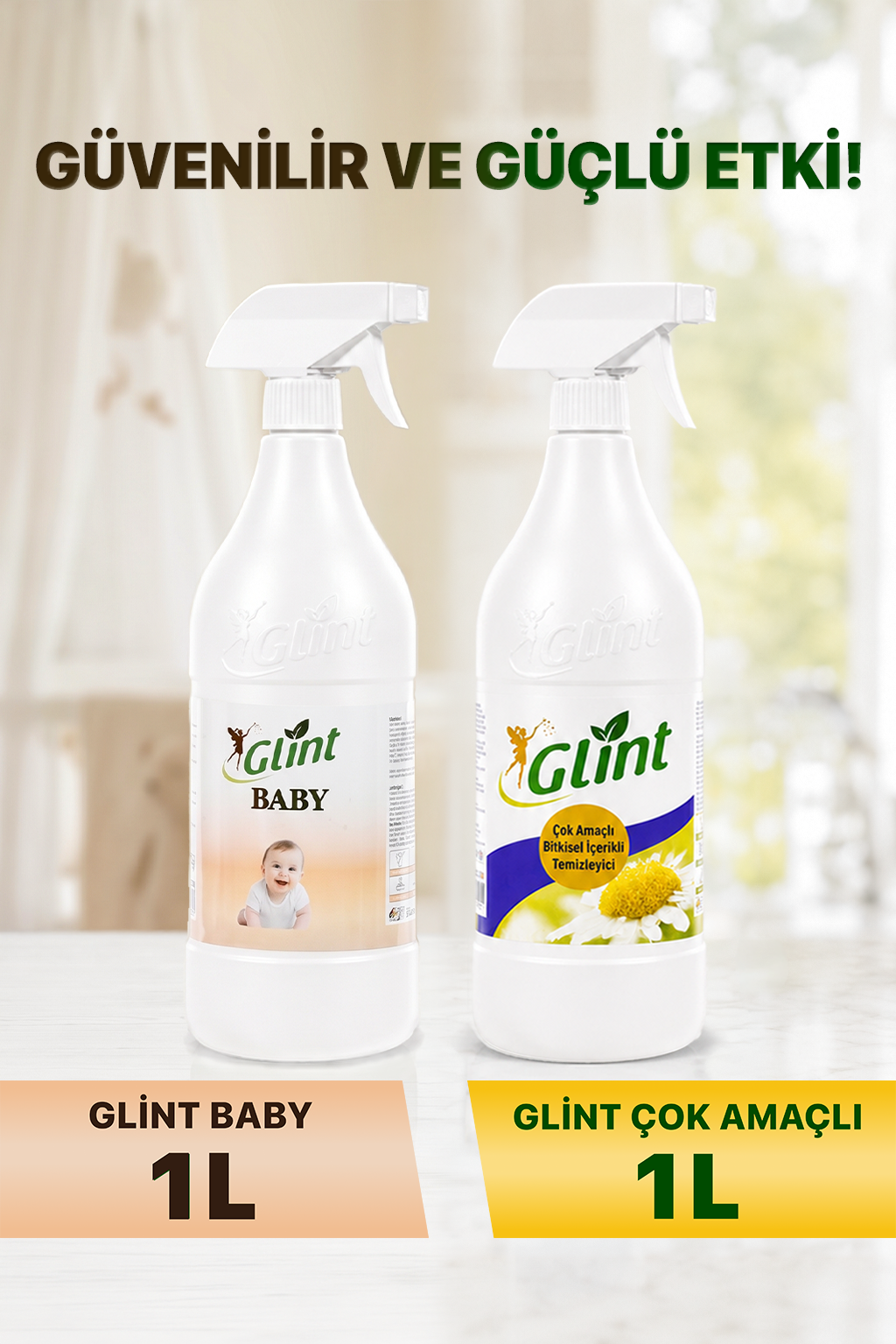 Glint Çok Amaçlı 1 L + Baby 1 L Bitkisel İçerikli Yüzey ve Çamaşır Leke Temizlik Seti