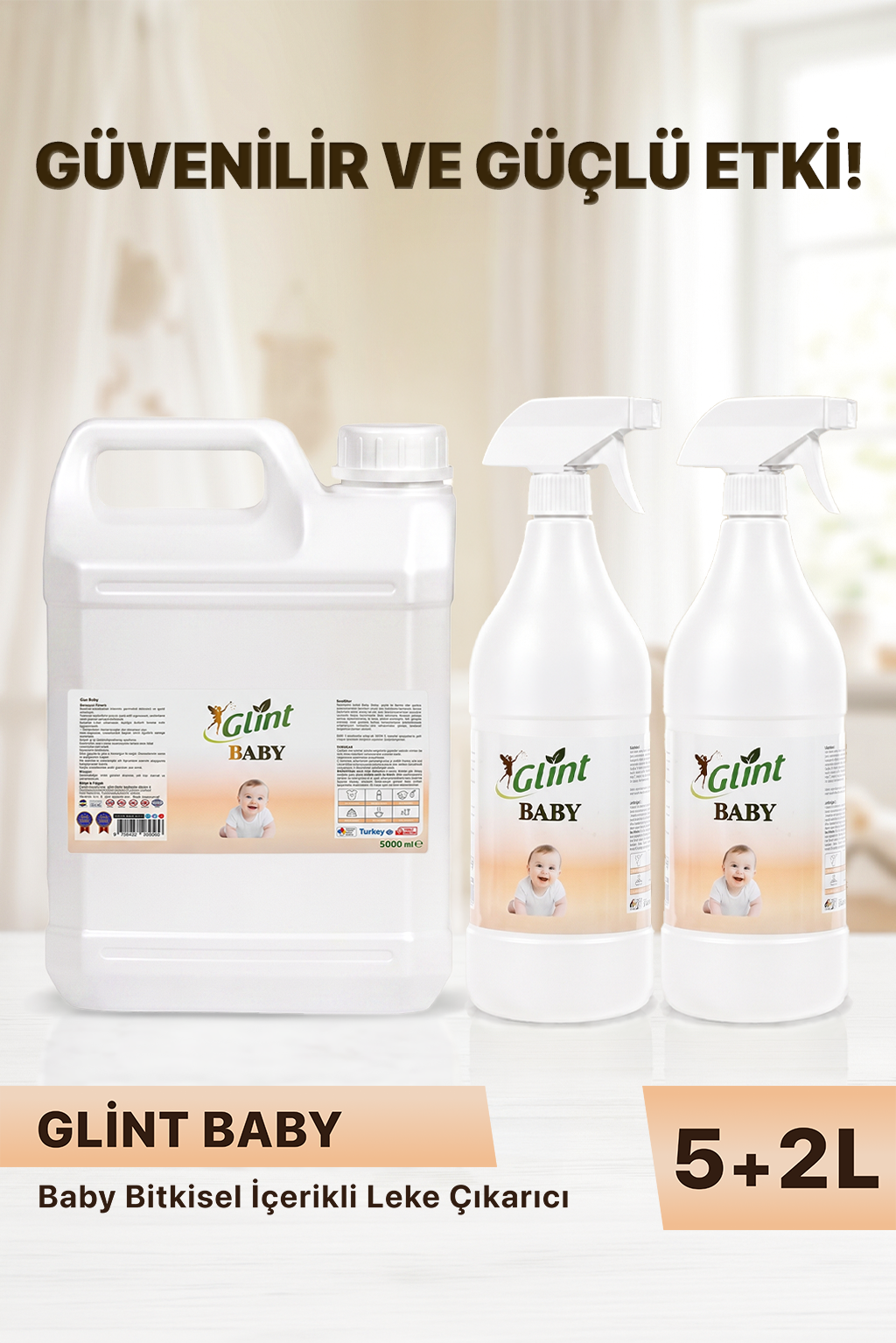 Glint Baby 5 L + 2x1 L Bitkisel İçerikli Bebek Çamaşır Leke Çıkarıcı Seti