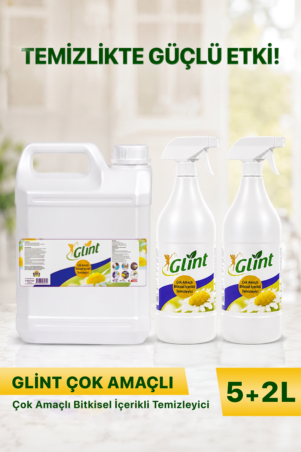 Çok Amaçlı Bitkisel İçerikli Yüzey Temizleyici 5 L + 2x1 L Ekonomik Paket
