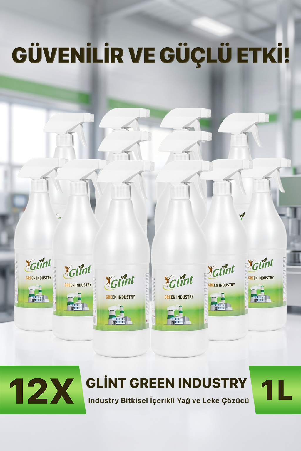 Glint Green Industry 12x1 L Endüstriyel Yağ ve Leke Temizleyici