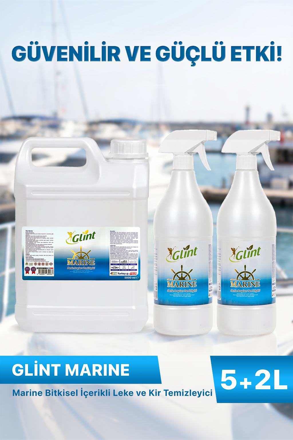 Marine 5 L + 2x1 L Bitkisel İçerikli Tekne Yat ve Deniz Aracı Temizleyici Set