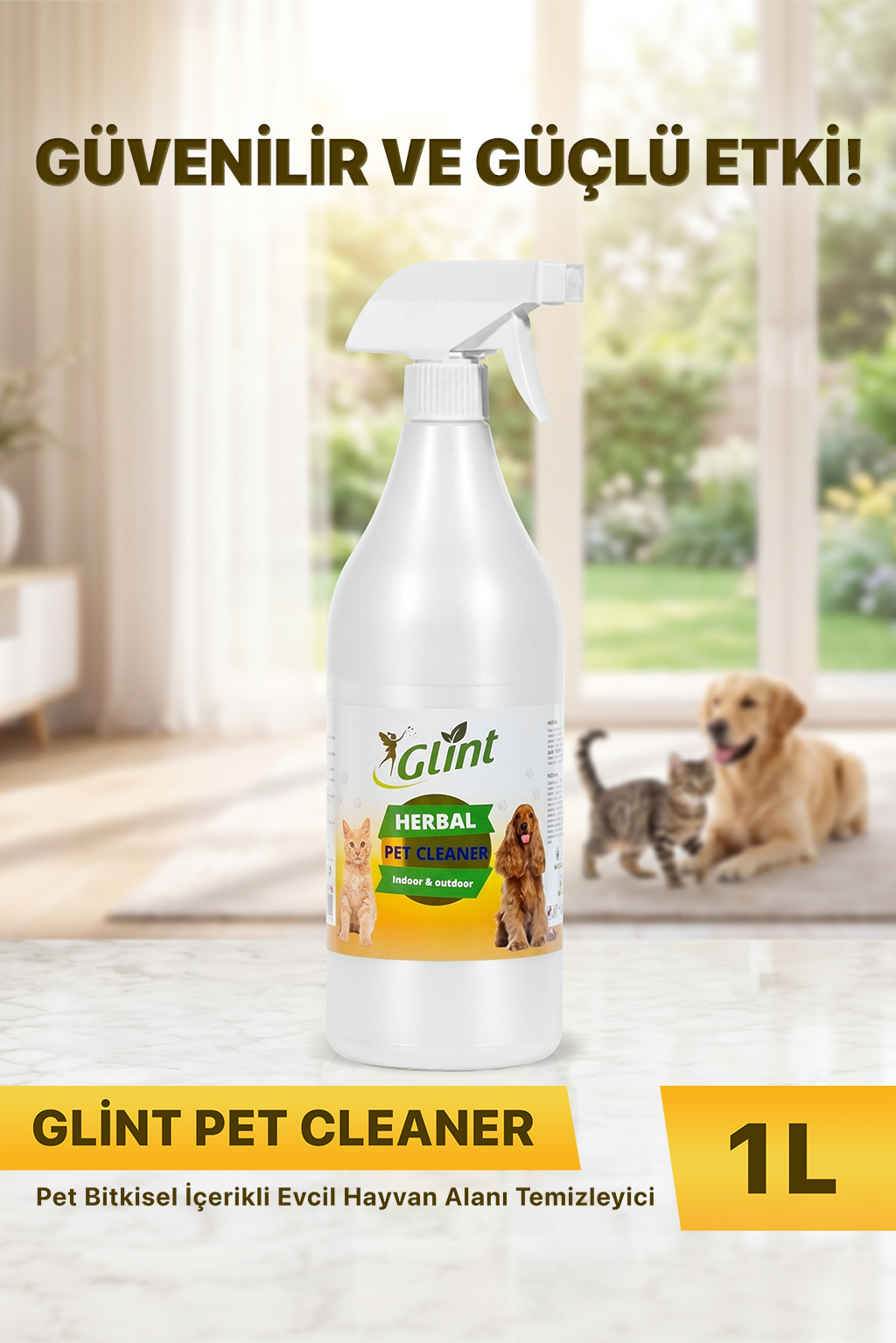 Glint Pet Cleaner 1 Litre Kedi ve Köpek Alanları İçin Temizleyici